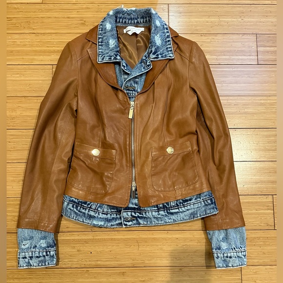 Roberta Biagi Double Layer Leather Denim  Jacket Size 40/XS - Picture 2 of 10